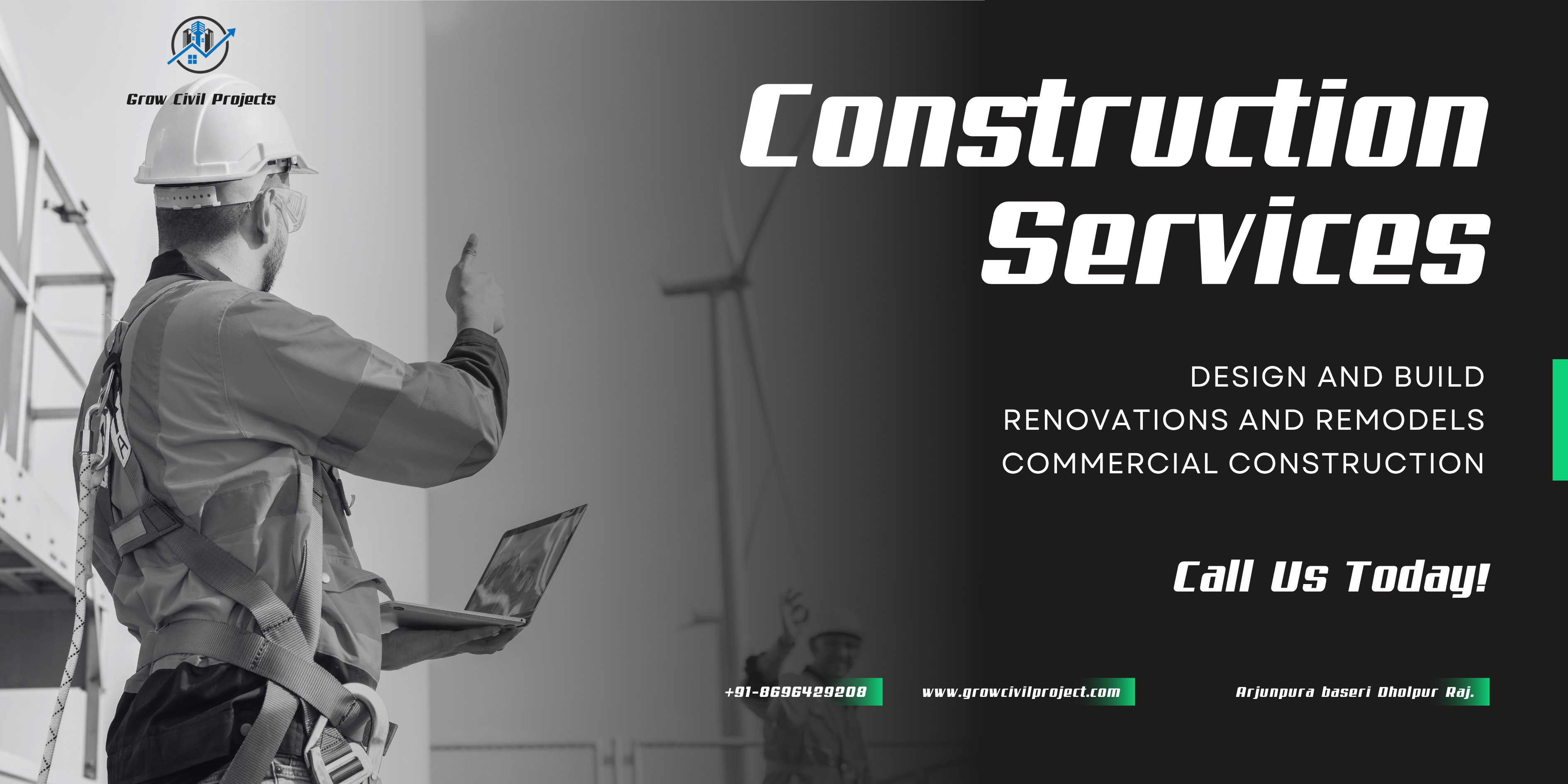 Black and Green Modern Construction Office Banner