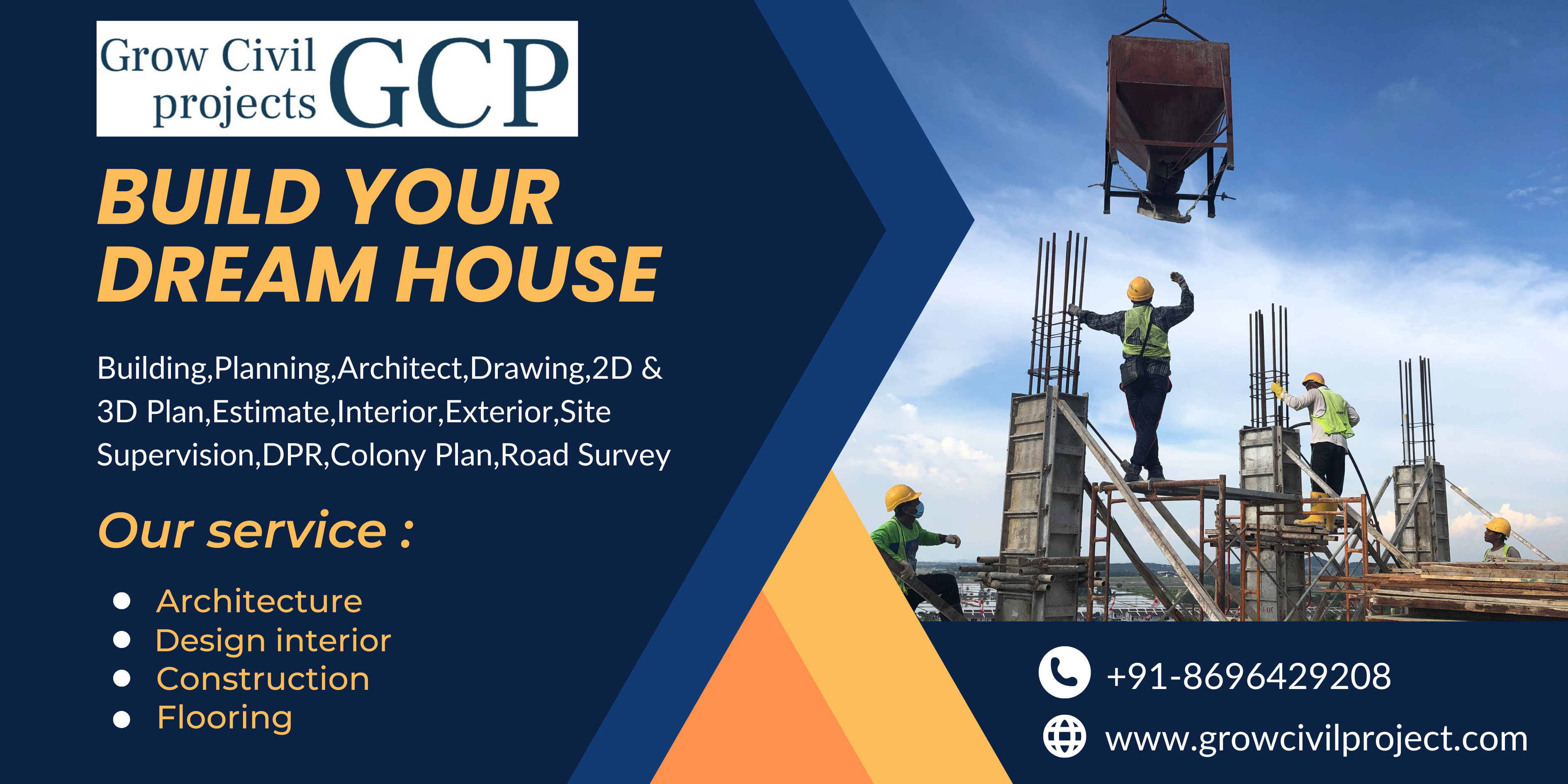 Orange And Blue Modern Professional Construction Banner Design