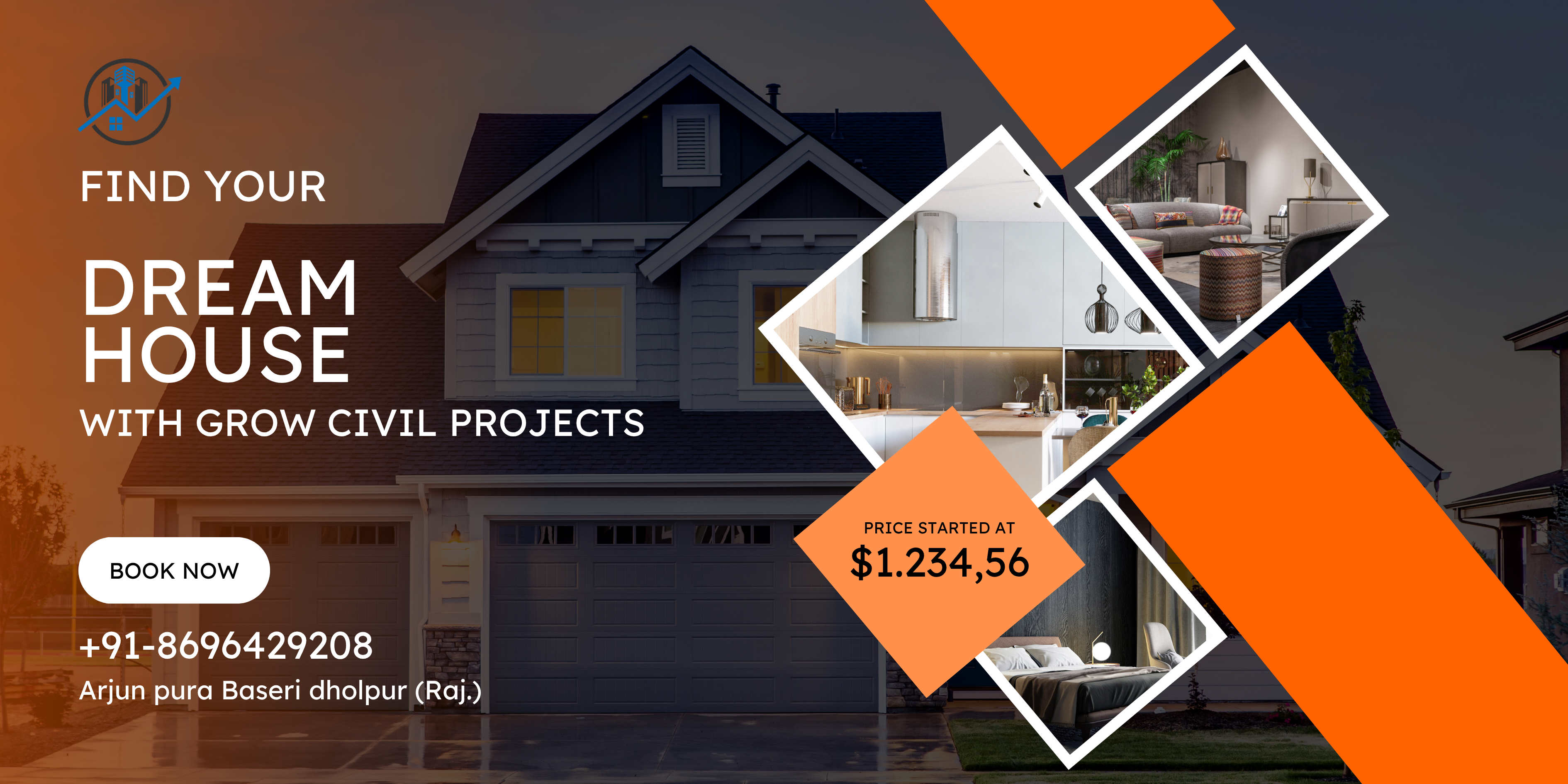 Orange and White Modern Find Your Dream House Banner